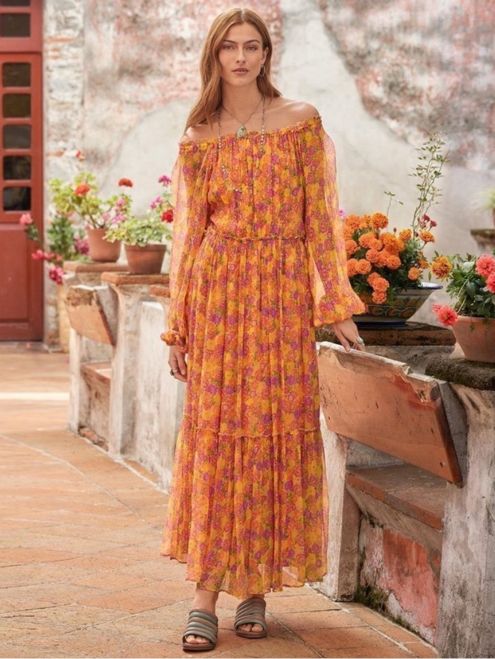 Sundance Sunburst Off-Shoulder Floral Maxi Dress XL xtra large